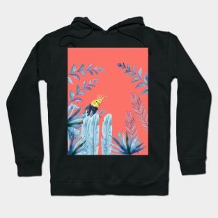 Cockatiel with tropical foliage and coral pink background Hoodie